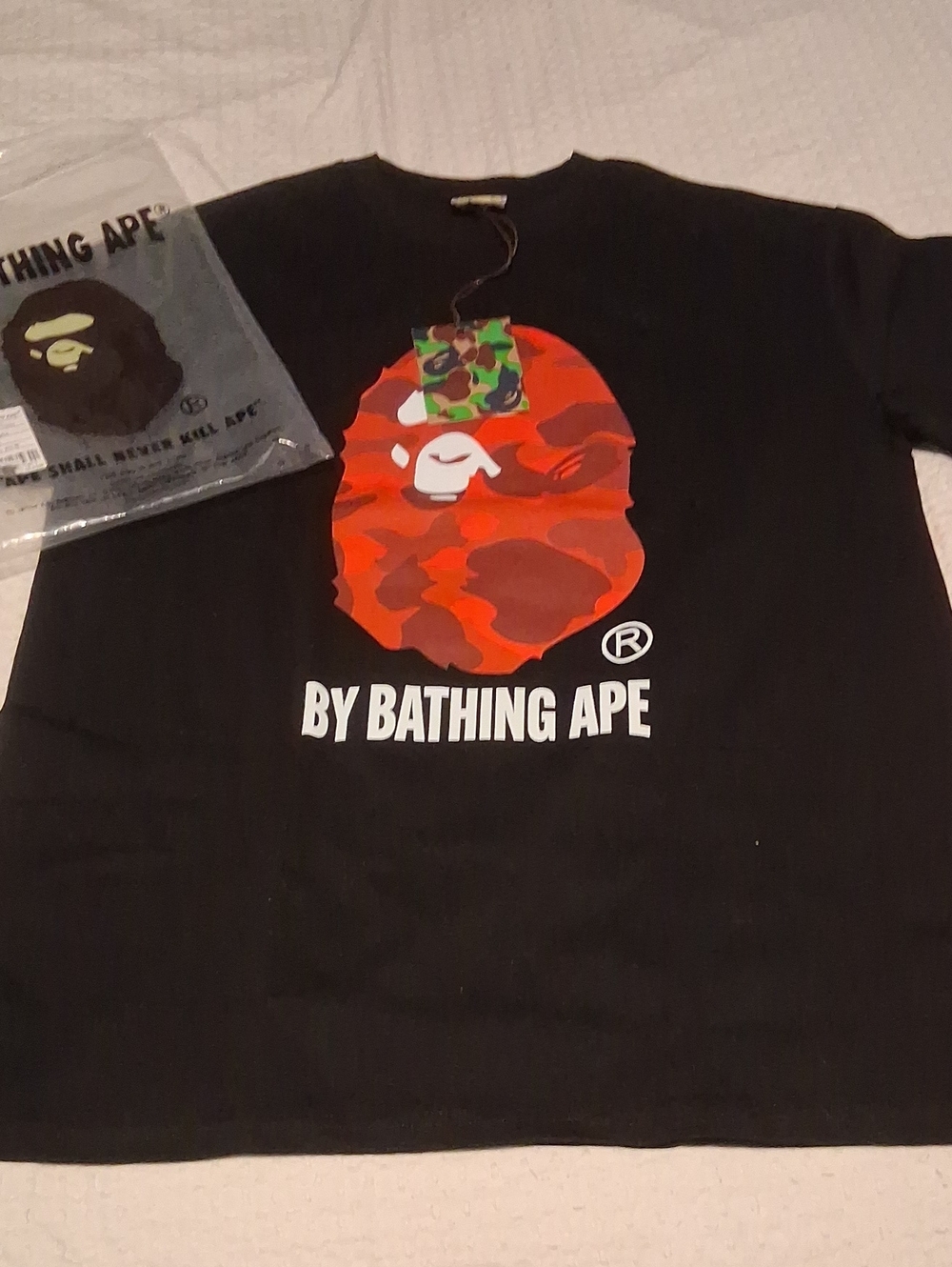 Bape Black T-Shirt with Red Orange Camo Ape Head